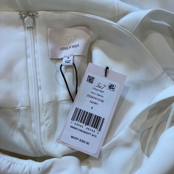 Cinq à Sept Tally Dress Ivory Women's Small Tie Shoulder Fluted Mini 8 NWT - Picture 5 of 7